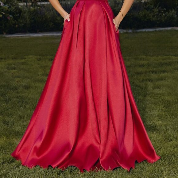 New Burgundy Mikado Sleeveless Dress w/ Pleated Skirt & Side Pockets CD T814 - Picture 9 of 9